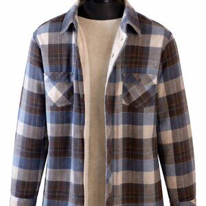 SSLR Men’s Blue & Brown Plaid Shirt Jacket – Size Large